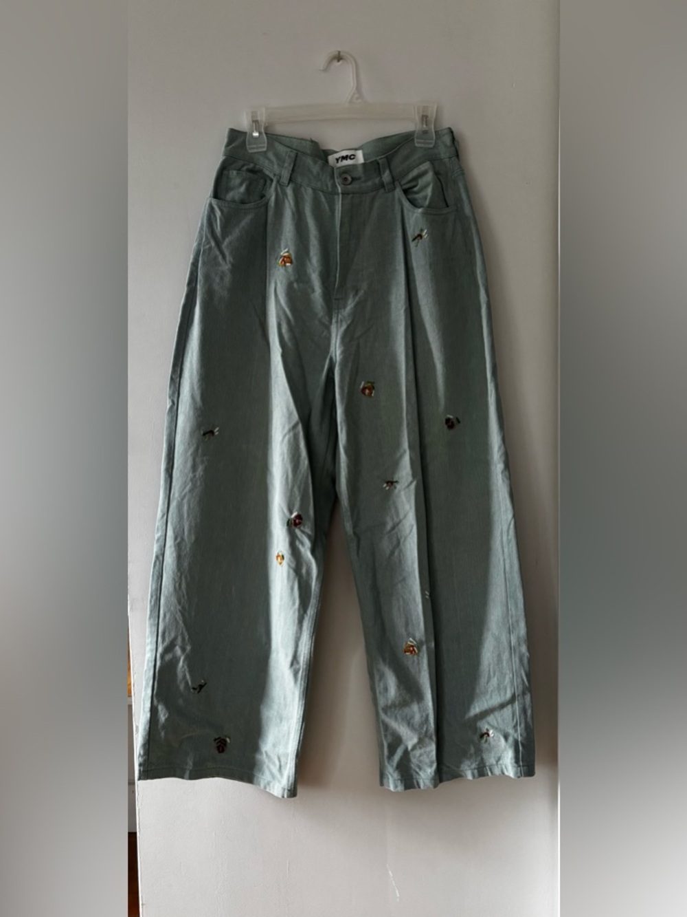 YMC Women’s Light Blue Wide-Leg Jeans with Embroidery